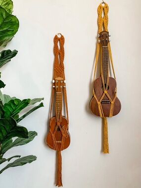 Free People Mustard I Would Rather Knot Macramé Ukulele Hanger